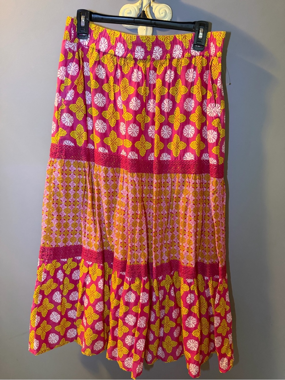 Sigrid Olsen Pink & Yellow Floral Tiered Maxi Skirt NWOT
